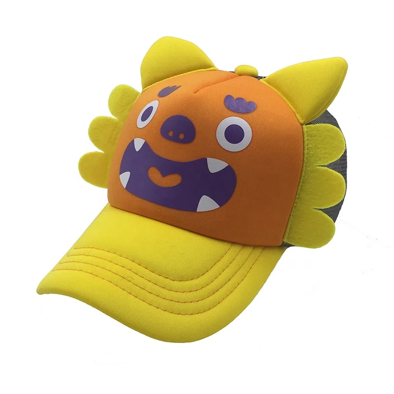 Custom Cartoon anime monster polyester 5 panel baby mesh trucker cap baseball cap for kids