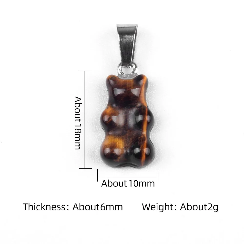 Natural Crystal Cartoon Mini Bear Pendant 10*18mm Tiger Eye Rose Quartz Gemstone Carved Bear Animal Charms For Jewelry Making