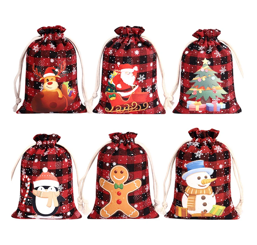 Eco custom logo Beautiful Drawstring small cloth bag Santa Storage Sacks Christmas Gift Candy Bag