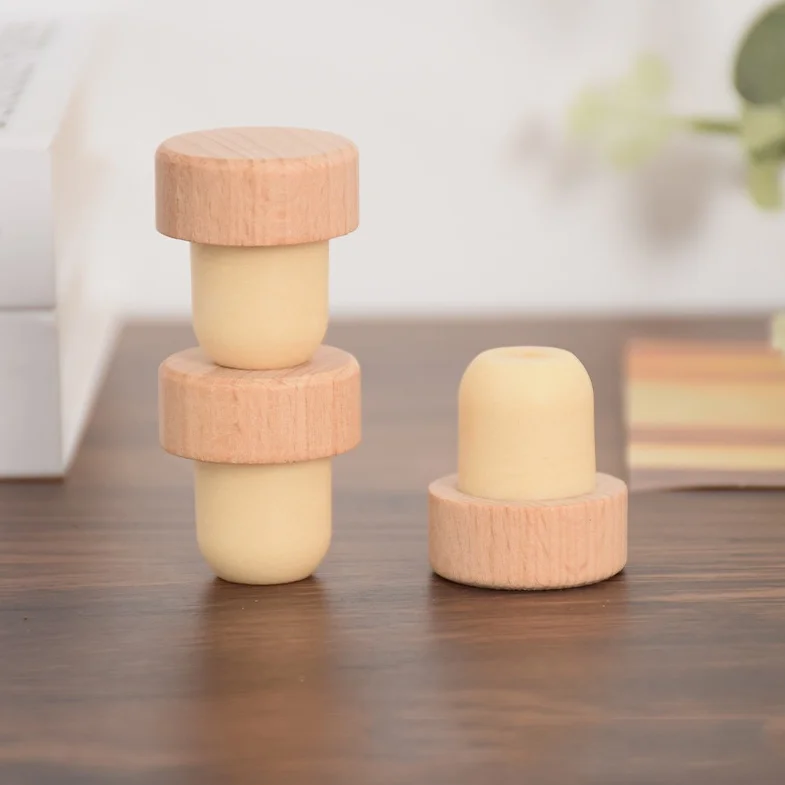 customized  wine bottle T type cover wooden cork polymer cork stopper for Room Diffuser Bottle