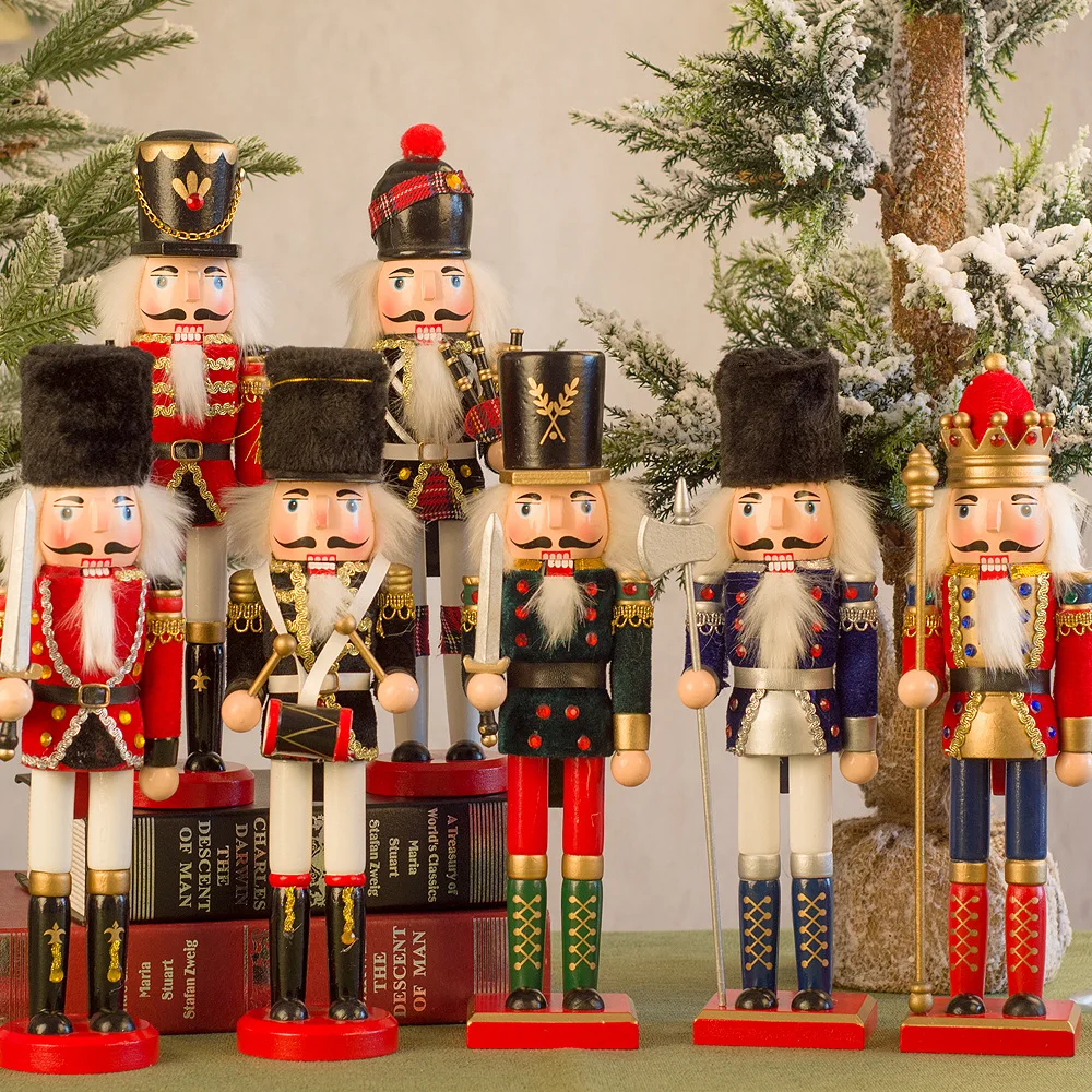 30cm Nordic XMAS Gifts Navidad Wooden Craft Christmas Nutcracker Soldier Doll Ornament For Christmas Decoration Supplies Gifts