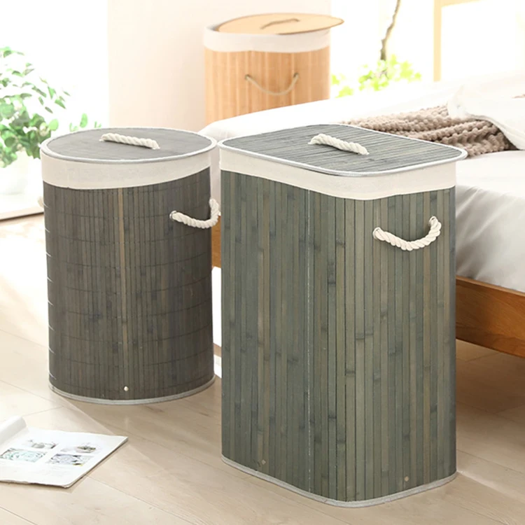 Large Customizable Bamboo Laundry Basket Dirty Clothes Storage for Bathroom Covered Storage Box