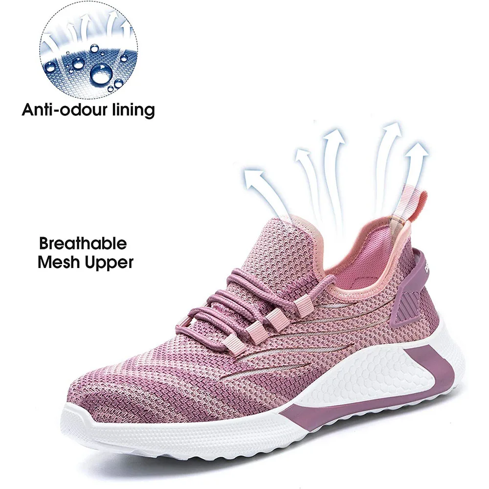 FREE SAMPLE Steel Toe Shoes for Women Lightweight Safety Shoes Air Cushion Comfortable Indestructible Womens Work Sneakers
