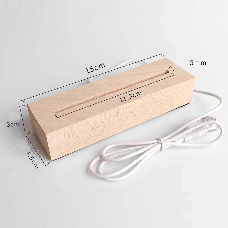 DIY customized blank acrylic with led light table lamp wood base 3d night light wooden lamp with clear acrylic