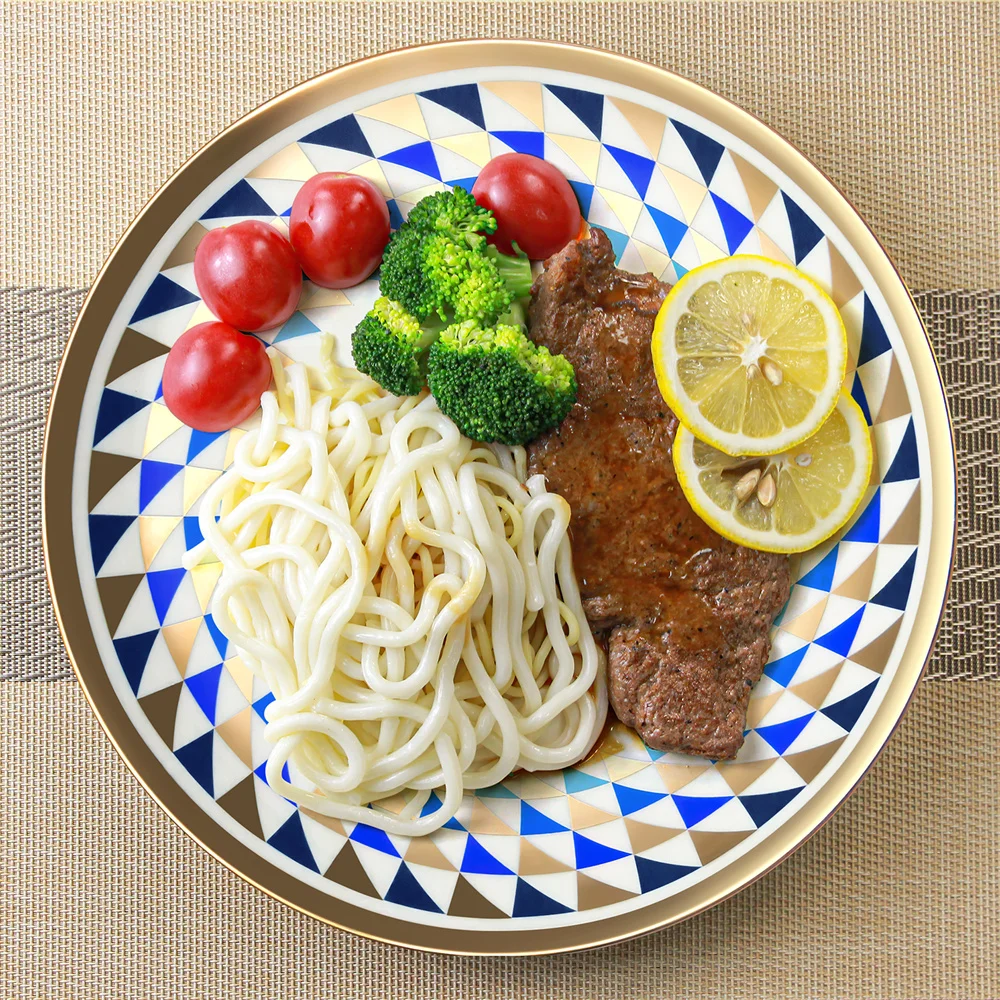 AOOSY Fancy Server Plates for Wedding Decoration,Fine Bone china Dinner Plates with Blue and Gold Trim