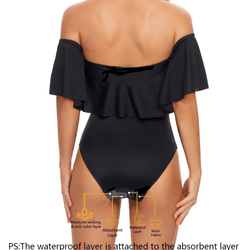 Word Shoulder Strapless Triangle Lotus Leaf Scollop Swimsuit Lady Period Sexy Menstrual one-one Swimsuit