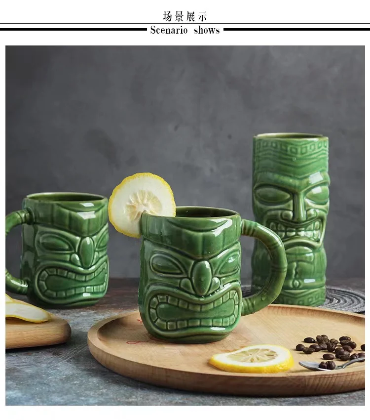 Whole create design unique ceramic tiki mug cup with handle