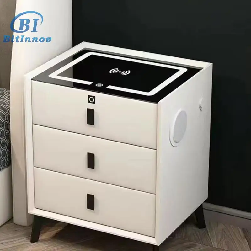 Docarelife Современная Черная умная 3 ящика для хранения с хрустальными ручками тумбочка регулируемая светодиодная прикроватная
