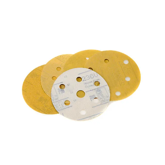 Hot sale 236U 125 mm 8 holes abrasive tools Golden hook and loop sandpaper disc