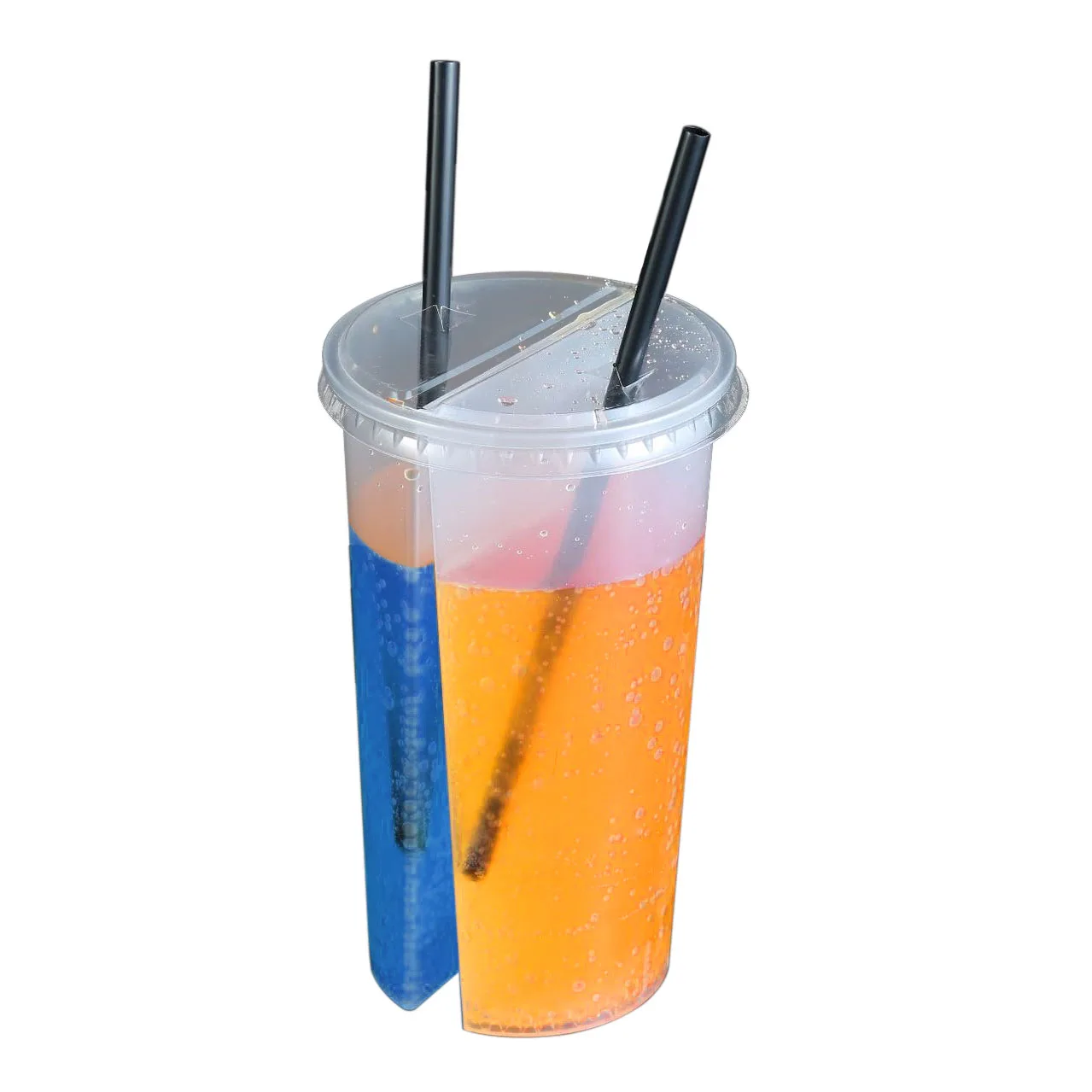 700ml Cheap 2 Compartment Disposable Plastic PP Split Boba Tea Cups Twin Cup Share Cups