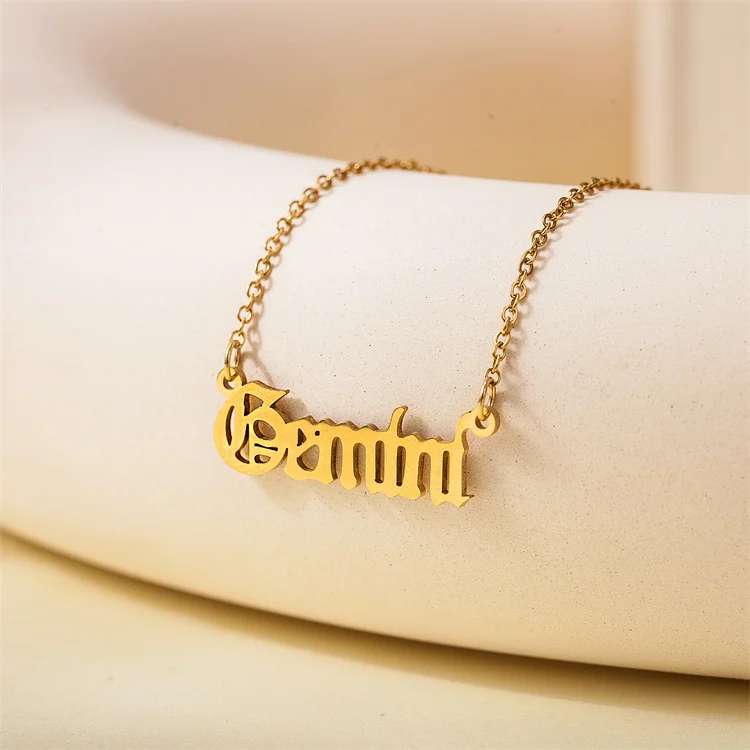 Wholesale New Simple Stainless Steel Personalized Creative Necklace Vintage English Letter Pendant Horoscope Necklace