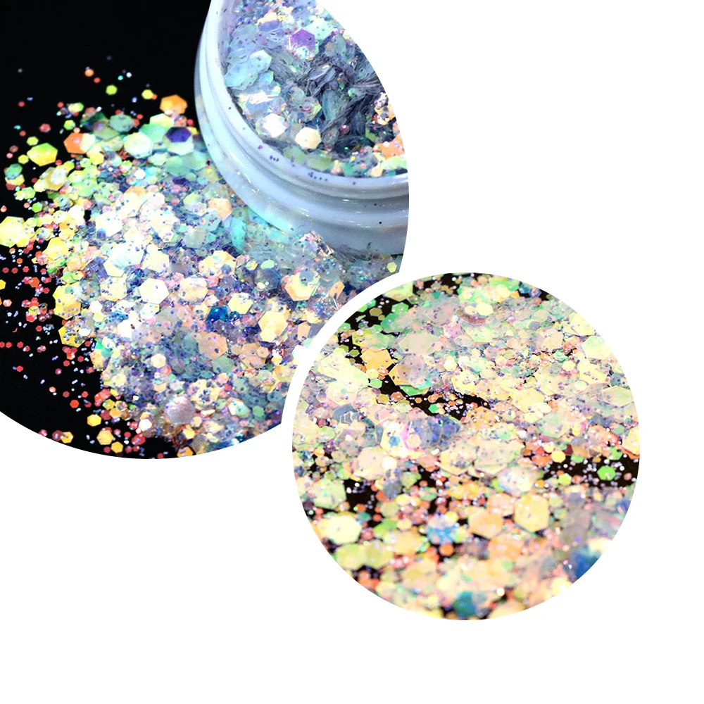 Wholesale 3D Holographic Irregular Chunky Nail Glitter Flakes Shining Iridescent Nail Sequins for Decoration