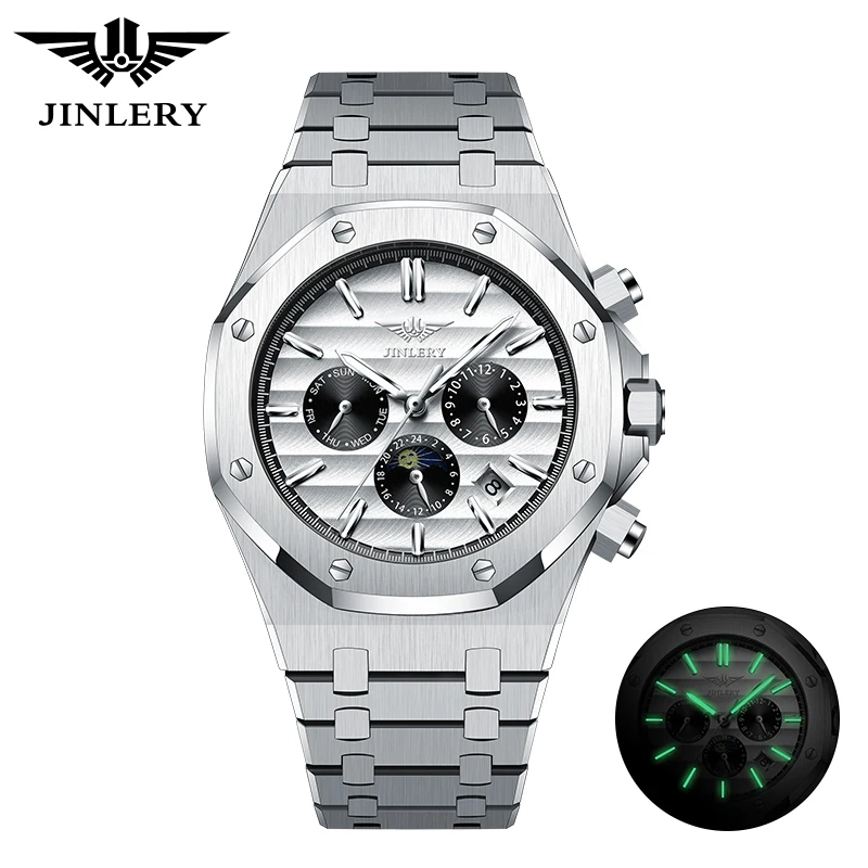 JINLERY Mechanical mens wristwatch automatic waterproof Luminous mechanical watches men wrist luxury