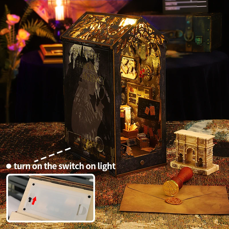 Book Nooks Diorama 3 d Puzzle Wooden Bookend Diy Miniature House Booknook Shelf Insert Detective Agency Book Nook Kit