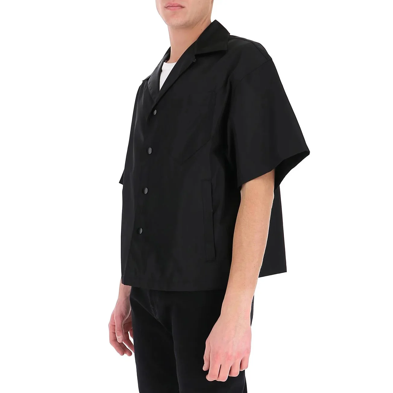 Custom streetwear mens boxy fit nylon shirt button up cropped boxy shirt men