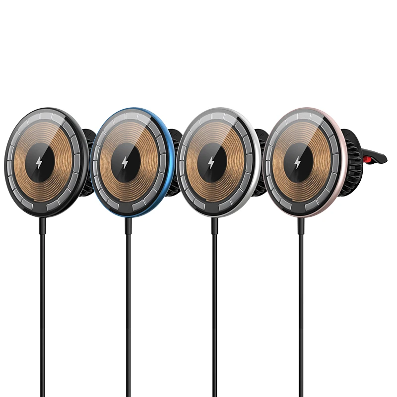 W03A 2023 Newest Automatic Sensor 15W Fast Charging Car Holder Magnetic Wireless Charger Transparent Qi Wireless Charger Pad