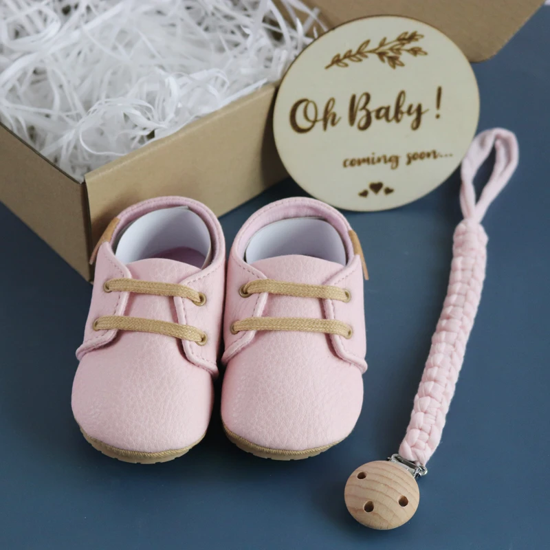 8 colors baby pu leather shoes leopard print soft toddler first walkers pacifier chain  newborn gift set