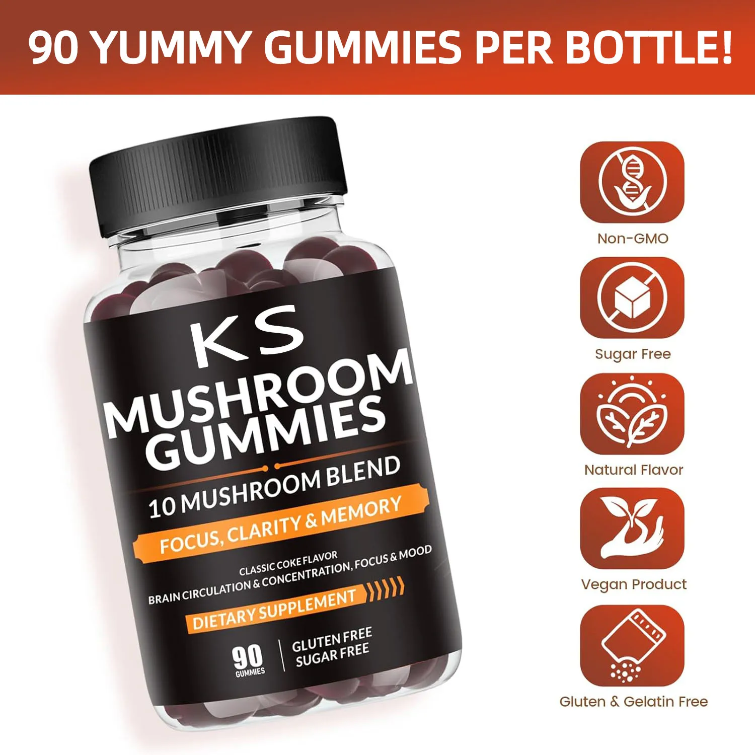 Private Label Vegan Super 10 Mushroom Gummies Sugar-Free Brain and Energy Supplements Organic for Adults