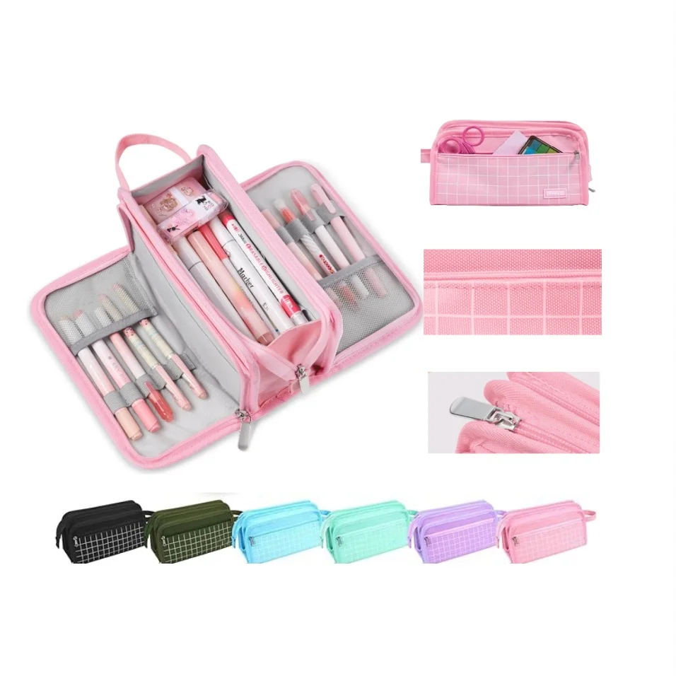 Large Pencil Case Big Capacity Leather Portable Canvas Stationery with Zipper Cute Aesthetic School Supplies For Teen Girls