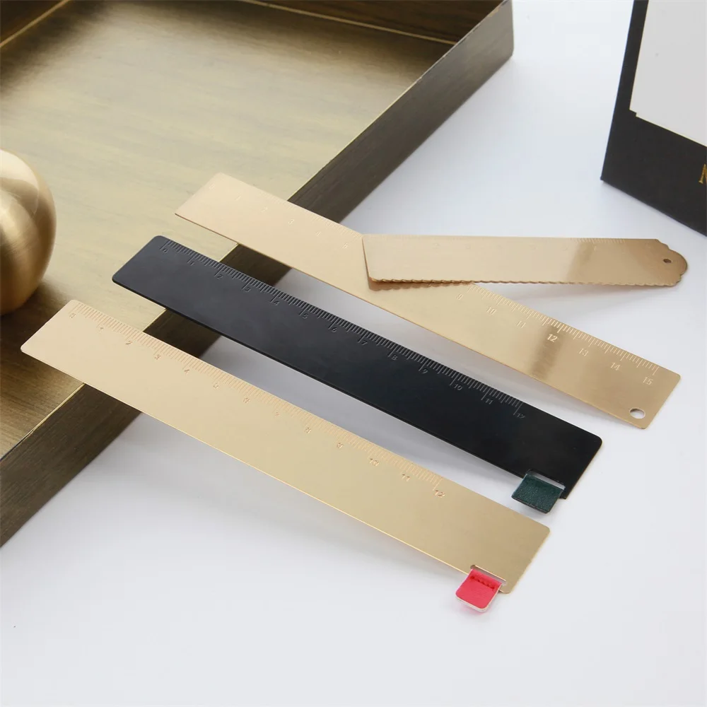 MAXERY Matte Black Brass Geometry Durable Square Straight Ruler, Measure Tool Stationery Math Gift for Students and Children