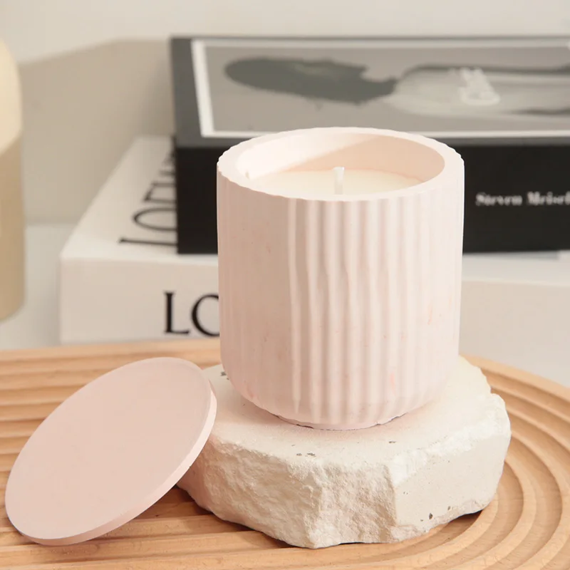 Luxury Cement Cup Elegant Engraving Design Decoration Handmade Soy Wax Aromatherapy Custom Minimalist Scented Candle