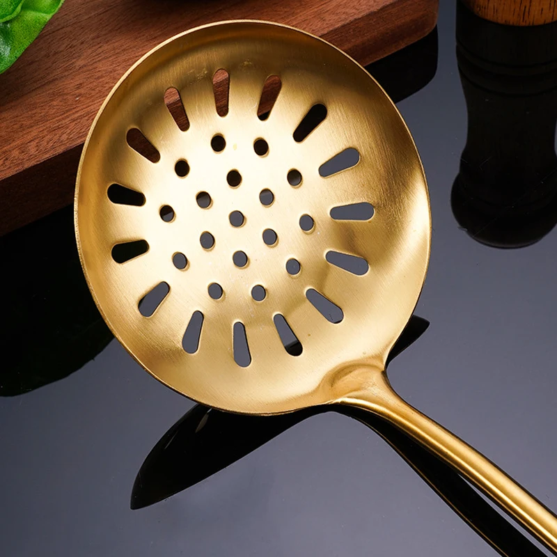 Hollow Handle Spoon Spatul Soup Ladle Skimmer Stainless Steel Metal Cooking Tool Set Stainless Steel Gold Kitchen Utensils Set