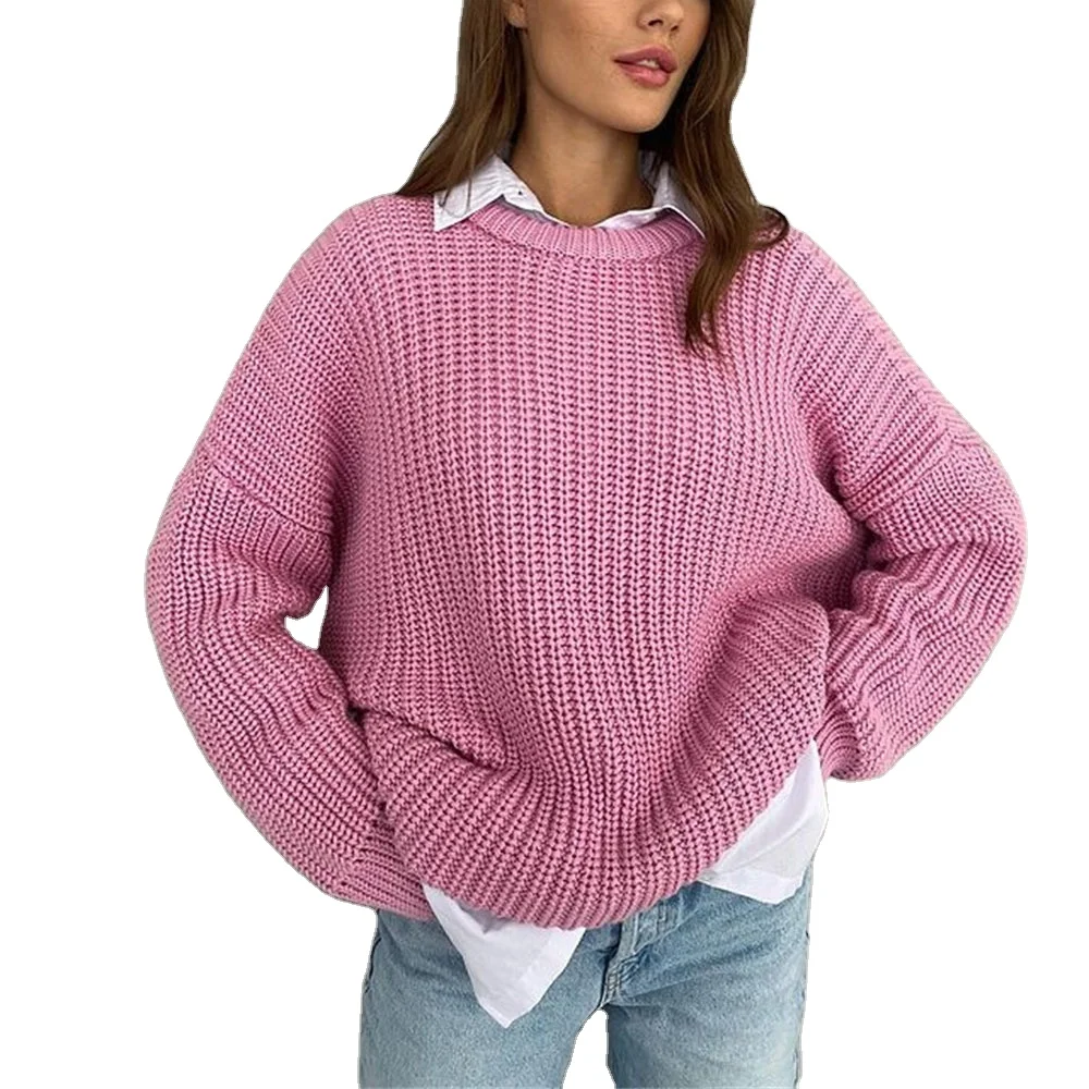 BOJIN New Product Female Autumn Winter Warm Soft Sweaters Long Sleeve Knitted Round Neck Top Ladies Solid Color Causal Sweater