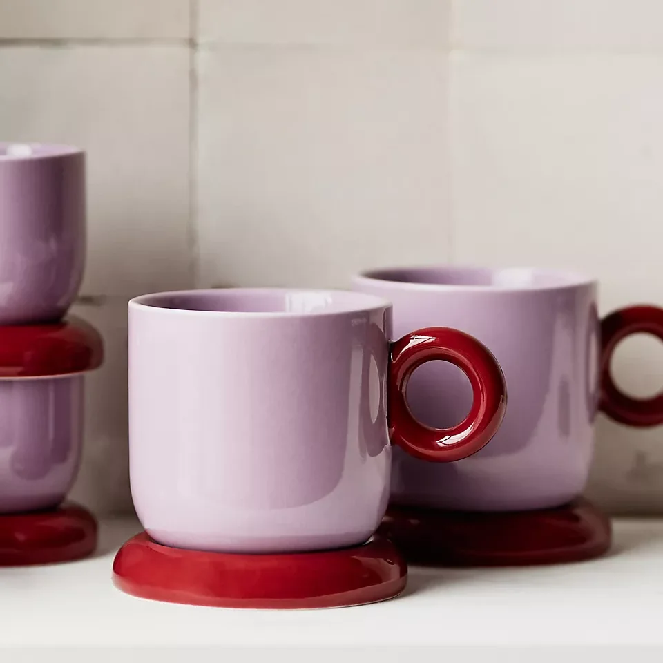 Personalized color glaze wholesale bulk ceramic tea cup set nordic style porcelain cappuccino coffee cup with saucer