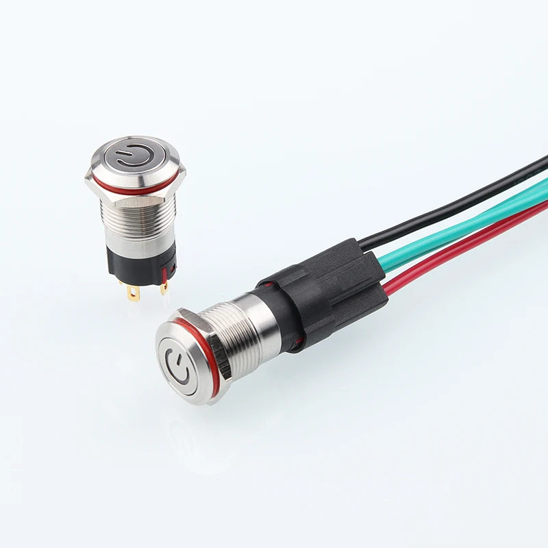 12mm metal push button switch with power logo light / self-holding / self-resetting