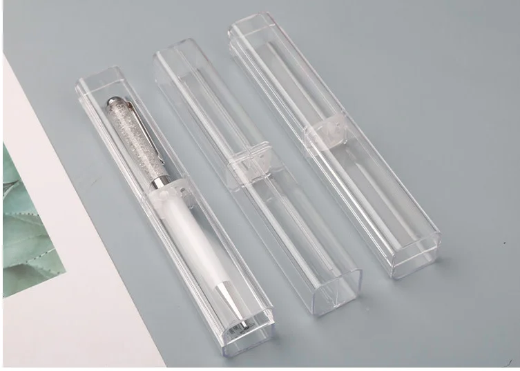 Custom cheap promotional logo pen plastic Quartet case transparent Gift Box set packaging box