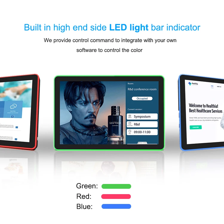 15.6 Inch Wall Mount Touch Screen Display POE Power LED Light Bar Android Tablet PC Booking System Indoor Meeting Airports OEM