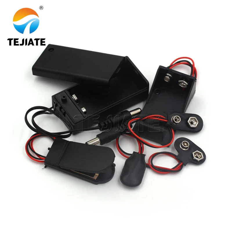 Shenzhen Square button Cap 9v Battery Holder Box Pack Case Hard Plastic With Wire Cable Packs DC Connector 9v Battery Pack