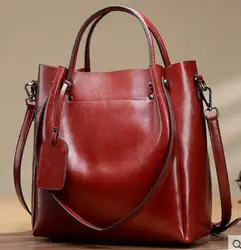 Luxury Oil wax leather lady handbag  brand women shoulder bags high quality genuine leather handbags for women