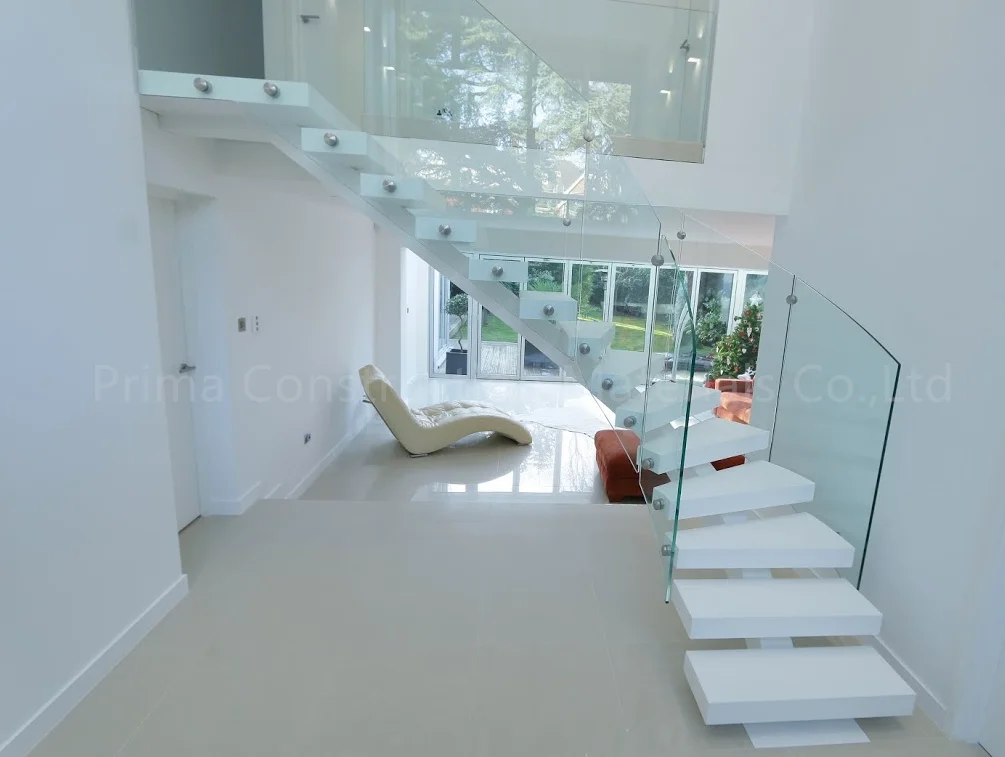 PRIMA Contemporary Curved Staircase Tempered Glass Steps Stainless Steel Frame Semi Circle Stairs