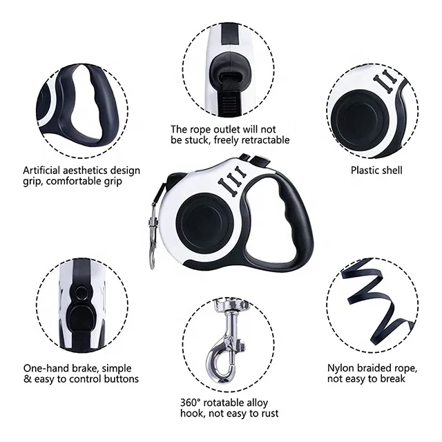 2024 Shopify Bone Print Tangle Free Walking Strong Nylon Tape Leashes For Cats Rope Leash Dog
