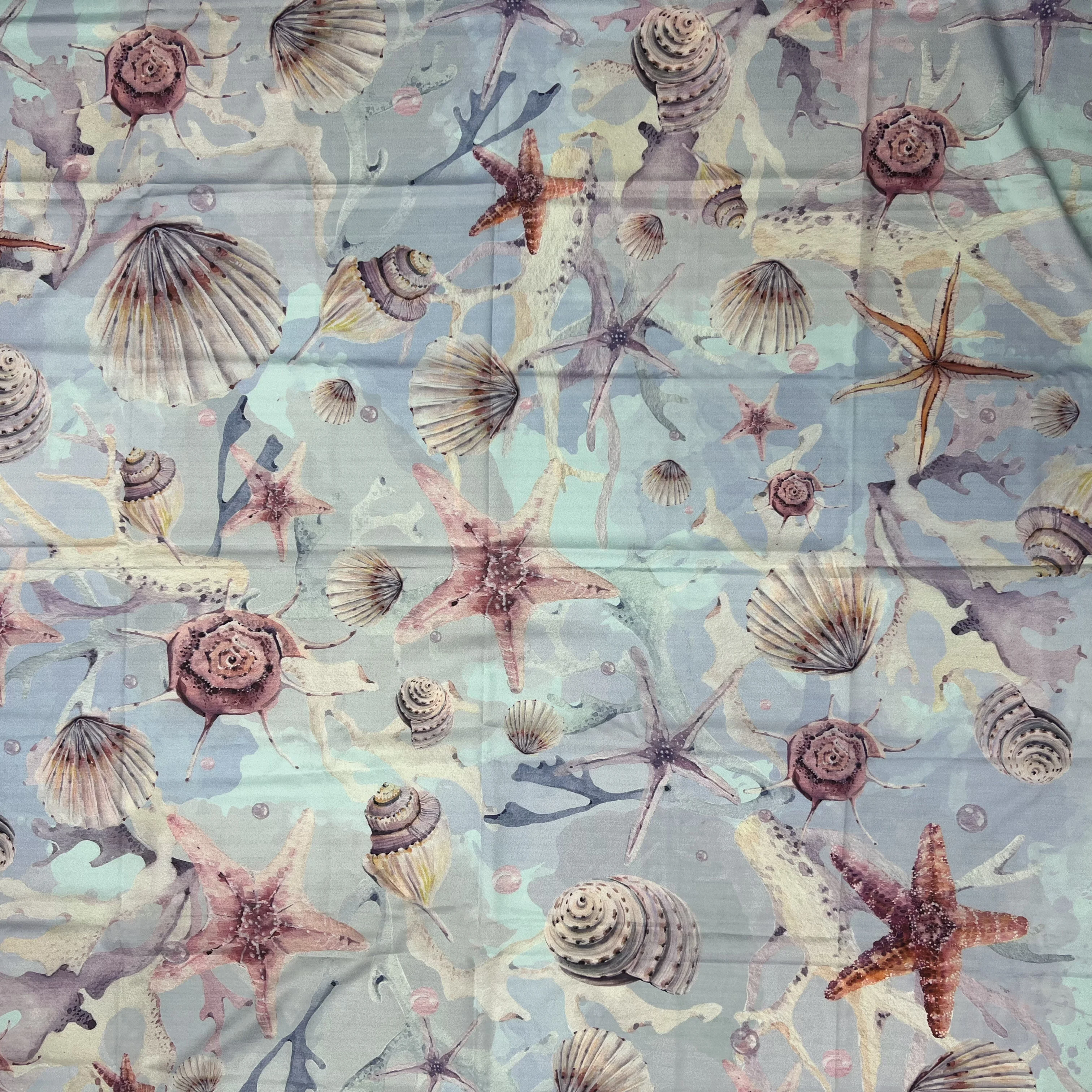 custom tropical style printed sky blue starfish polyester silk scarf Square Head scarf Muslim headscarf hijab