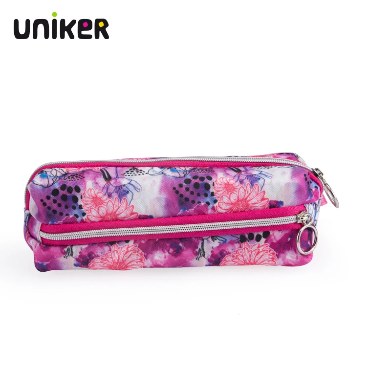 UNIKER Pencil bag With Three Zippers Cosmetic Bag Transfer Printing Pencil Case