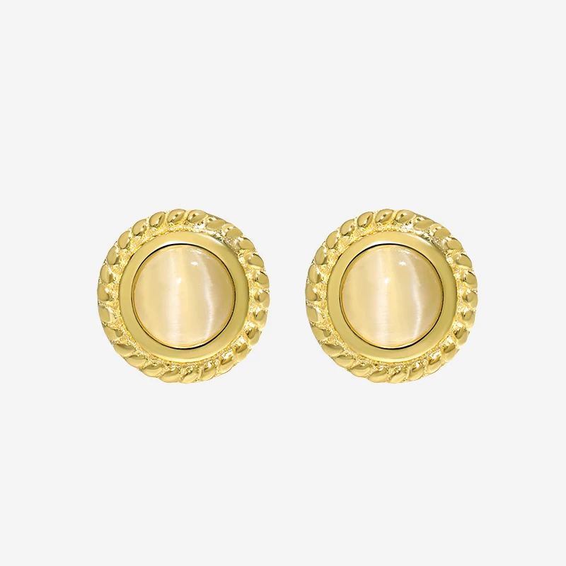 VIANRLA 925 Sterling Silver Opal Stone Round Shape Stud Earrings Elegant 18k Gold Plated Earrings  Dropshipping