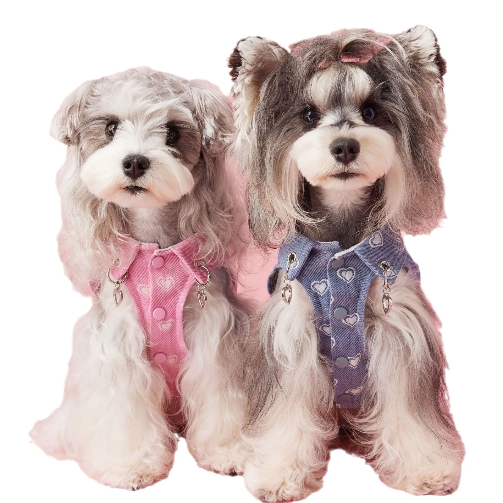 Wholesale Heart Pattern Small Puppy XS Pet Outfit Dog Vest Apparel Pet Groomer Clothes Dog Denim Jacket