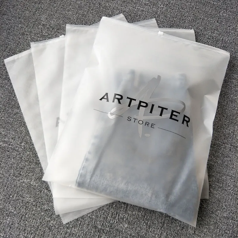 Wholesale Custom logo Frosted Plastic bag Clothes Zip Lock Self Sealing Bag Clothing Packaging Frosted Zipper Bags printed logo