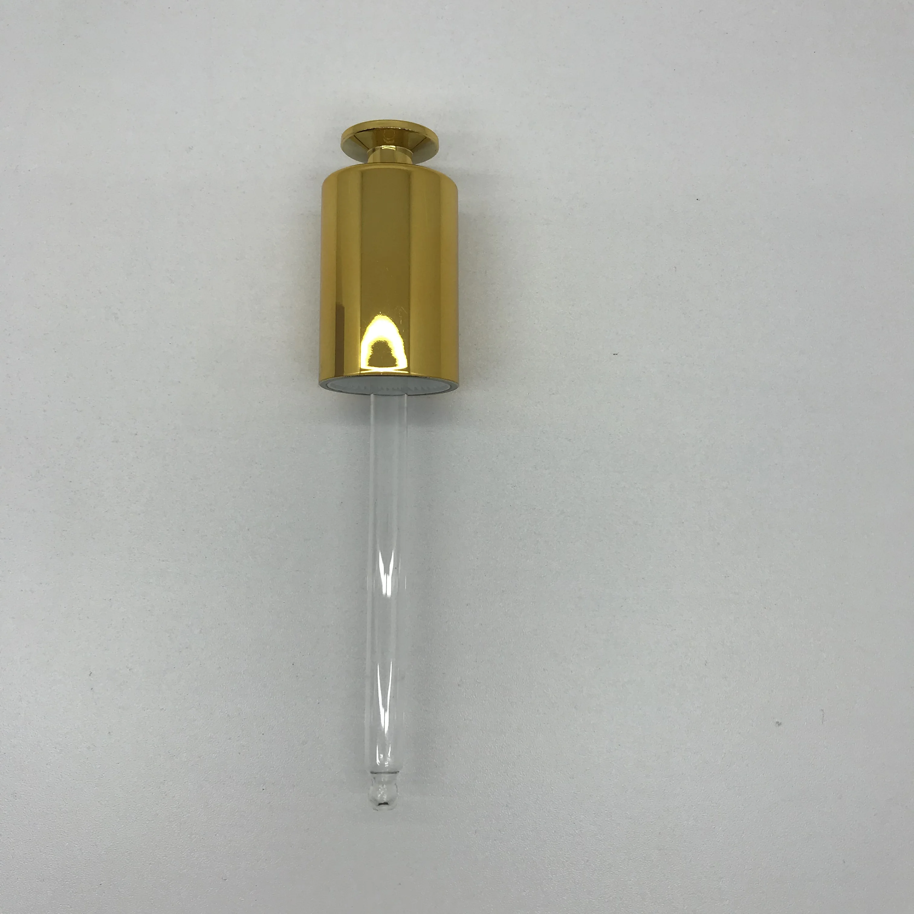 Luxury 18mm 20mm plastic push button down press dropper with glass pipette serum oil glass dropper cap