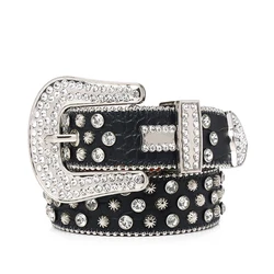 Dropshipping Western Bling Bling Rhinestone Belt Cowgirl Cowboy Studded Design Leather Waist Belt For Jeans