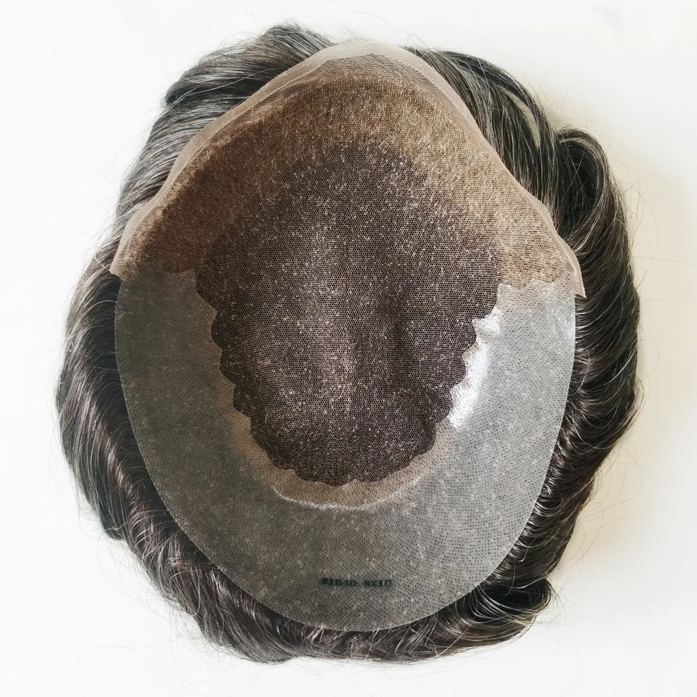 Q6 Wholesale Bleached Knot Natural Hairline Thicker Density Human Real Hair Replacement System Piece Full Swiss Lace Men Toupee