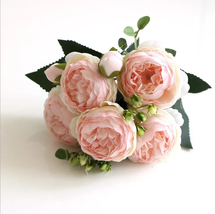 5 Head Silk Artificial Flower Bouquet Decorative Rose Peony Flower Home Decor Wedding Flower Decoration
