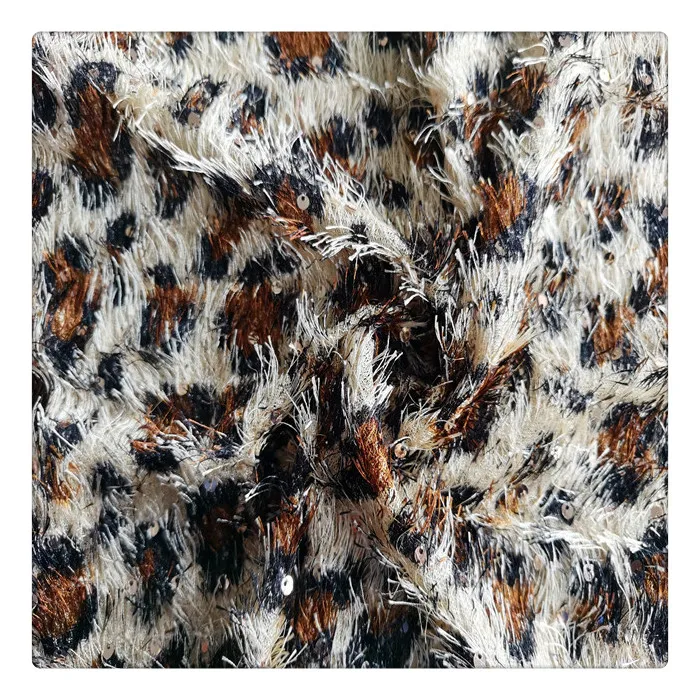 custom print sequin fabric luxury fringed knitted leopard african print sequin fabric