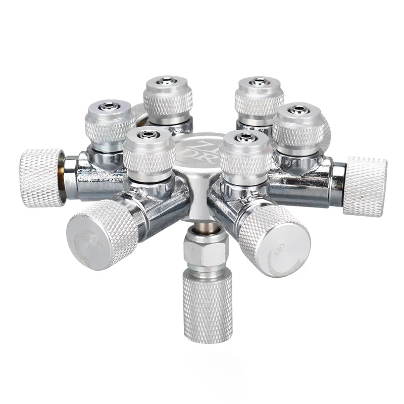 ZRDR W02-06  6 Ways Distributor CO2 Splitter/divider Needle Valve Multi Way Solenoid Aquarium Co2 Multi-Pass Splitter
