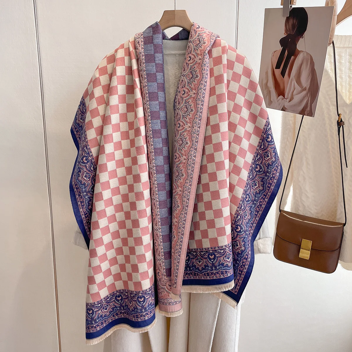 2023 Thick Neckerchief Winter Blanket Warm Scarves Plaid Cashmere Scarf Women Bandana Female Pashmina Shawl Wrap Bufanda Poncho