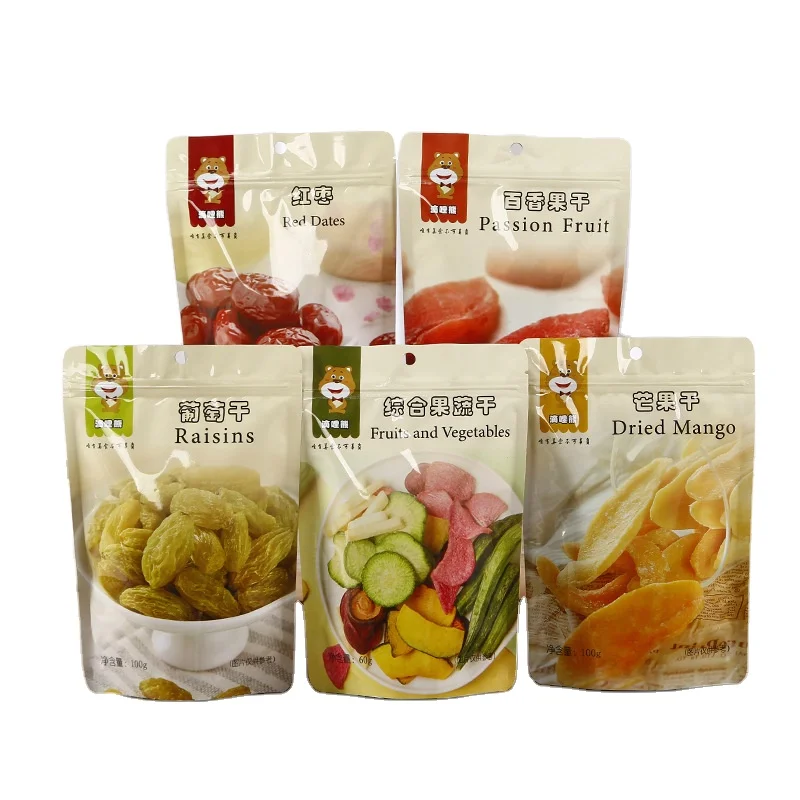 Stand Up Pouch Dried Fruit Vegetable Zipper Packaging Plastic Bag With Zipper For Food Packaging