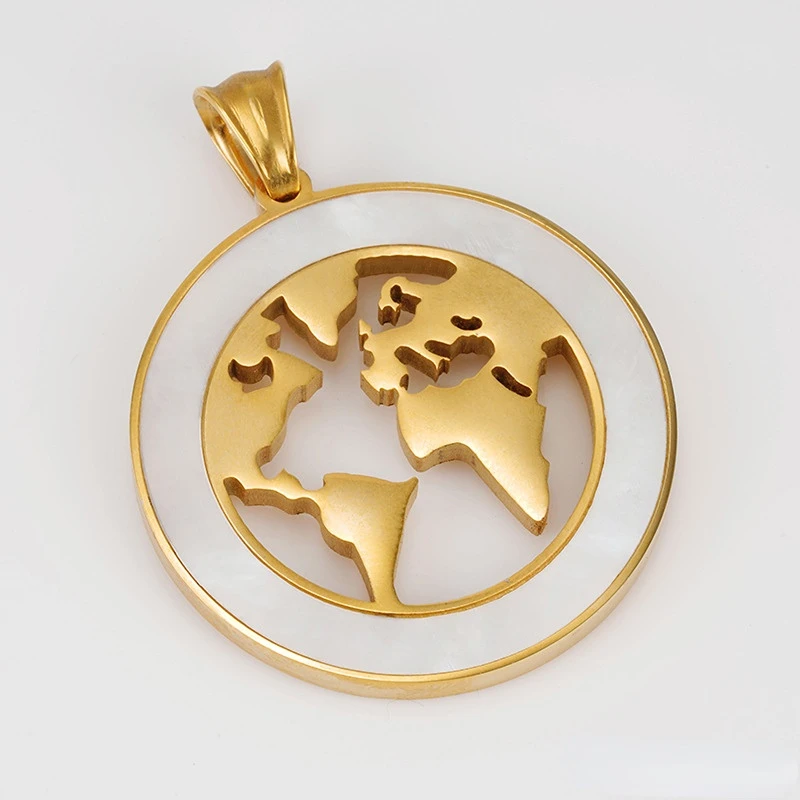 18K PVD Gold Plated Shell Inlay Stainless Steel Pendant - Tree of Life, Hamsa, Elephant, Infinity, World Map | Custom Available