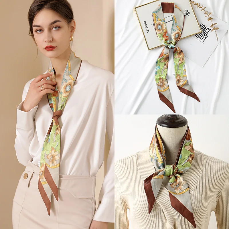 Long Silk Scarves Women Summer New Small Sublimation Silk Scarf Wholesale Printing Simulation Silk Scarf